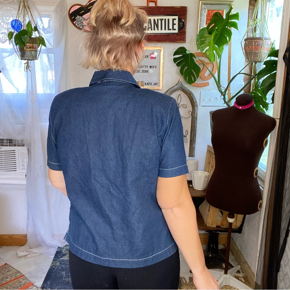 Vintage Koret City Blues Denim USA Button Front Short Sleeve Top Size Small - Picture 12 of 14